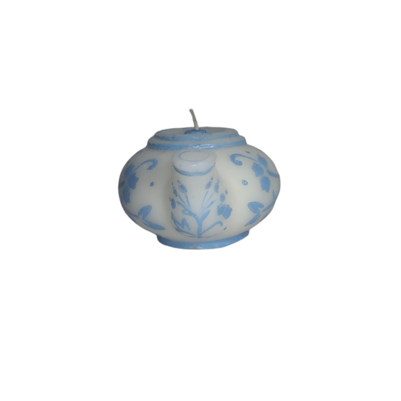 Vintage Teapot Wax Candle Blue Floral Flower Asian Style New Open Box - Picture 4 of 7